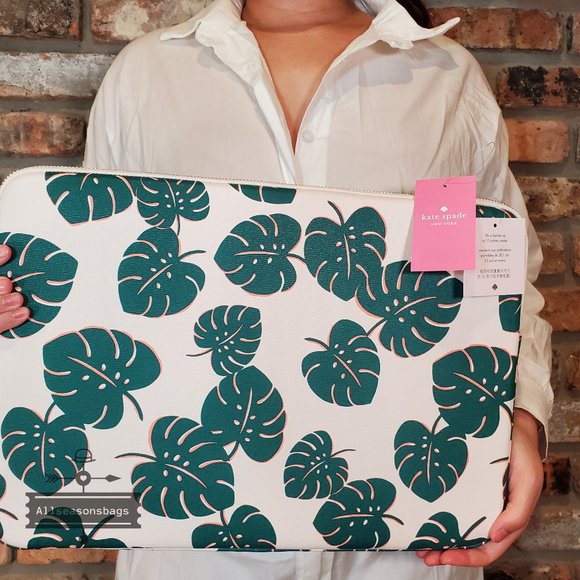NWT Kate Spade AUTHENTIC Monstera Laptop Laptop SLEEVE CASE Green Multi WHITE - Picture 2 of 5